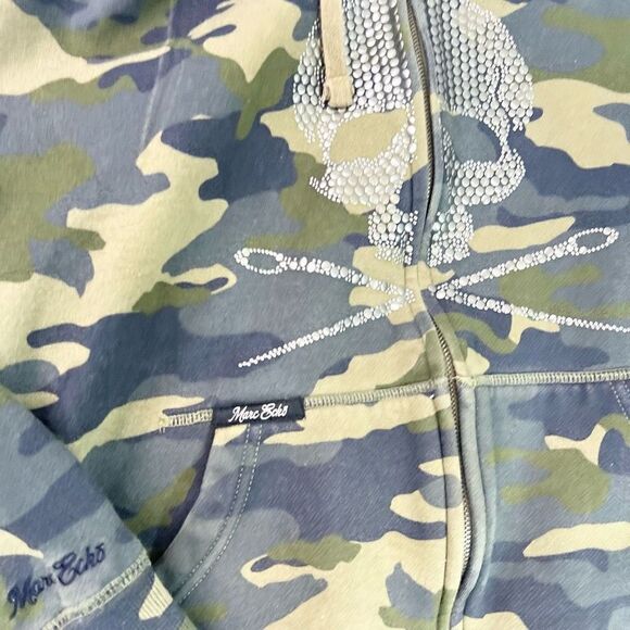 Marc Ecko Hoodie Mens Large Army Green Camo Skull Print Full Zip - Picture 4 of 11